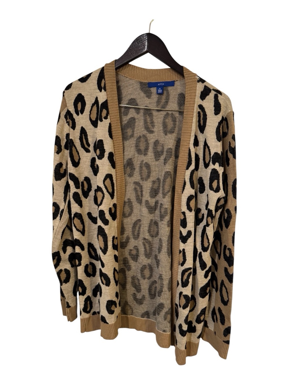 Apt. 9 Leopard Print Open Front Long Cardigan Sweater Tan Black Women XL - Picture 2 of 7